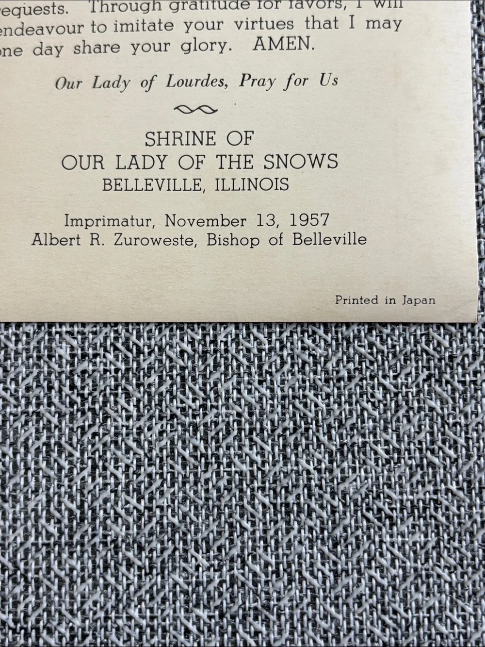 Beautiful vintage 1957 Lourdes 3D hologram holy card!